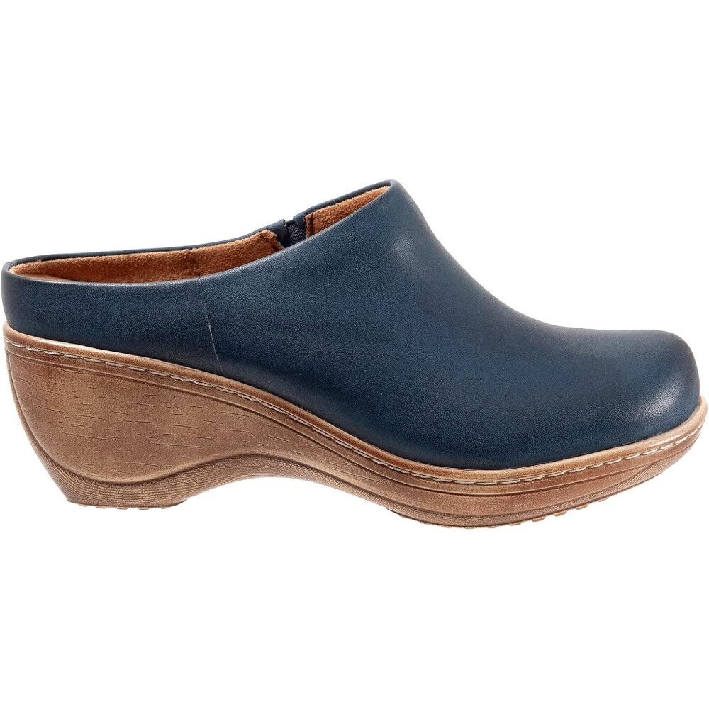 Softwalk Womens Sz 9.5N Navy Madison Leather Platform Clog Padded Comfort Shoes - Picture 4 of 12